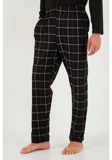 Buratti Ekoseli Regular Fit Yüksek Bel Cepli Bisiklet Yaka Erkek Pijama Takımı 6574002 Siyah-Siyah