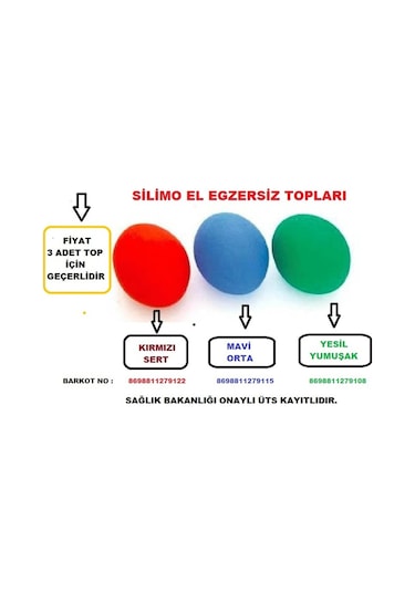 Silimo 3'lü Set El Bilek Parmak Güçlendirme Egzersiz Topu - Felçli Top