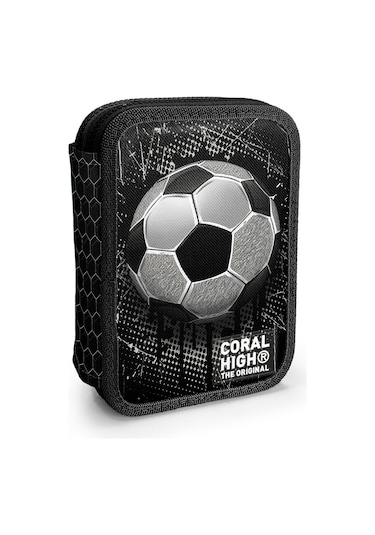 Coral High Kids Futbol Desenli Çift Katlı Kalem Çanta 11153 Siyah - Gri