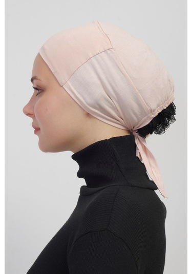 Pratik Dikişsiz Bağlamalı Kaymayan Tesettür Bone Pudra