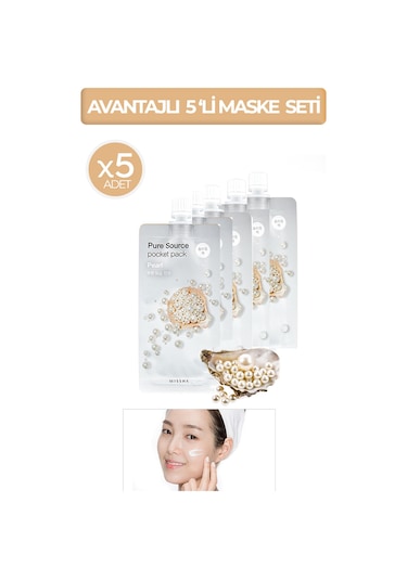 Missha Pure Source Pocket Pack Avantajlı Aydınlatıcı Nemlendirici ve İnci Özlü Uyku Maske Pearl 5 x 10 ML