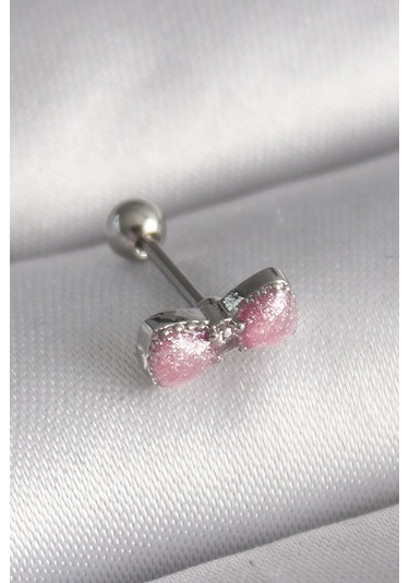 Ceylan Adam 316l Çelik Gümüş Renk Pembe Kurdele Zirkon Taş Detay Tragus Piercing Çok Renkli