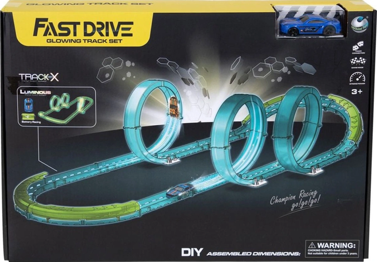 Fast Drive Yarış Seti - Karanlıkta Parlayan Arabalı Ve Parkur Pistli