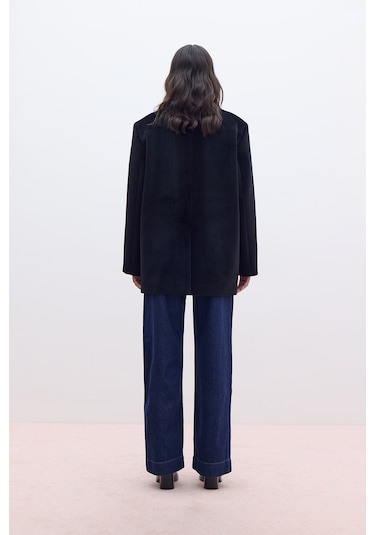 Kemerli Kaşe Ceket Siyah Siyah