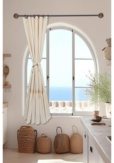 Naturel Fırfırlı Dantelli Perde Vintage Krem