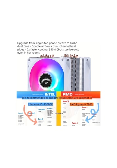 Willowhaven Siyah 6 Bakır Tüplü Rgb Kule Cpu Soğutucu Fan Pwm Kontrollü Sessiz Pc Soğutma Sistemi