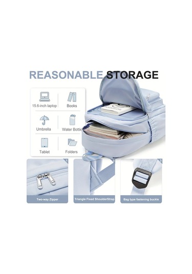 Wangxi Siyah Çok Bölmeli Laptop Sırt Çantası Büyük Kapasiteli Dayanıklı Nylon Çerçeve Ayarlanabilir Askılı Çok Cepli Seyahat İş Çantası Şık Açık Mavi Siyah Tasarım Fermuarlı Kapatma Siyah