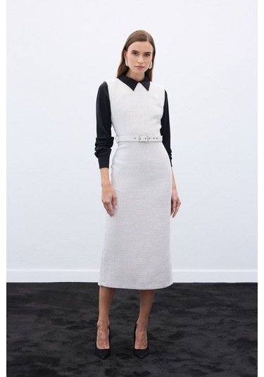 Kemerli Tüvit Elbise - Taş-136576 Taş