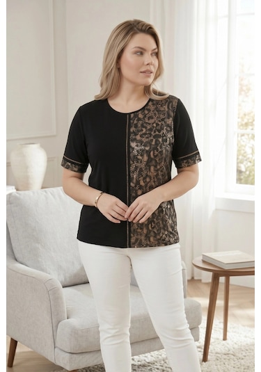 Aytemas Leopar Desenli Taş Detaylı Bluz Siyah/leopar
