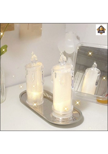 Vkemall 4'lü Paket Elektronik Mum Işıklı Gece Lambası - Romantik Yatak Odası Ve Masaüstü Dekoratif Ambiyans Aydınlatması Beyaz