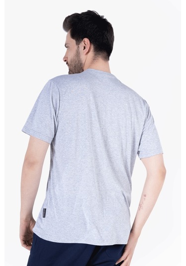 T-shirt V Yaka %100 Pamuk Gri Melanj