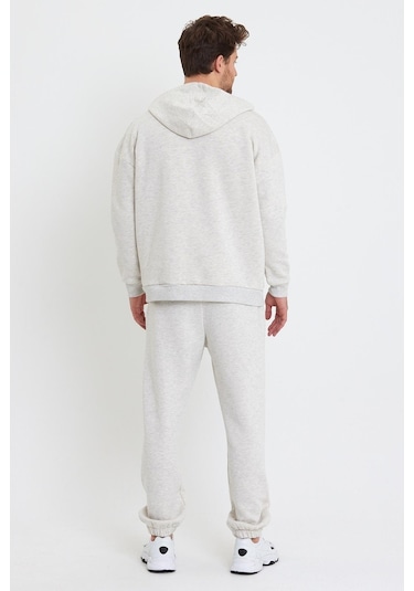 Polostate Erkek Kapüşonlu 3 İplik Sweatshirt Kar Melanj