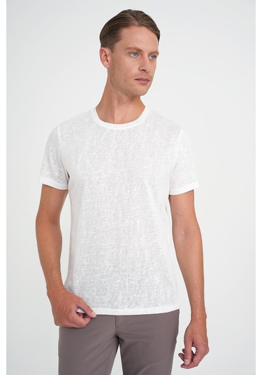 Comfort Fit Bisiklet Yaka Viskon Karışımlı Casual Beyaz Tişört Ts 902 Beyaz