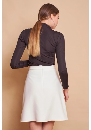 Yüksek Bel Hafif Likralı Kumaş Diz Boy Çan Etek-şampanya Şampanya