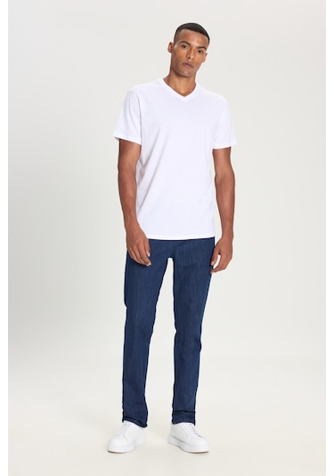 Ac&Co / Altınyıldız Classics Slim Fit Dar Kesim V Yaka Pamuklu Erkek Tişört Beyaz