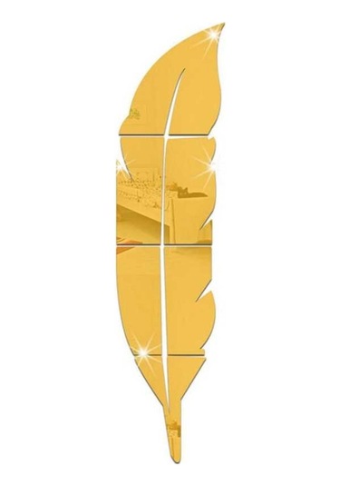 Opulentliving Altın Renkli Büyük Boy Tüy Duvar Çıkartması - Parlak Ayna Yüzeyli Küçük: 73x18cm / Büyük: 120x30cm