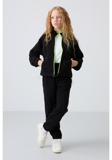 Tommy Life Siyah Kalın Yumuşak Dokulu Standart Fit Nakışlı Polar Kız Çocuk Sweatshirt - 75157 Siyah