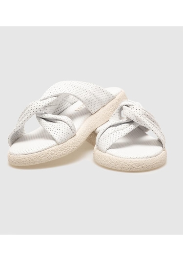 Hakiki Deri Beyaz Kadın Düz Terlik-beyaz Beyaz