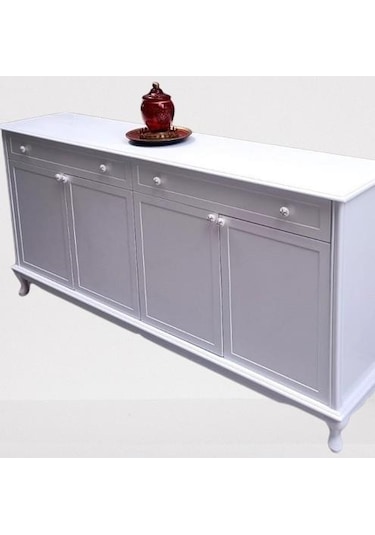 Konsol Klasik Model Tv Sehpa 90386 Ahşap Mdf Parlak Beyaz Boya El Yapım