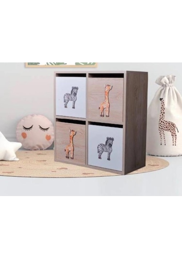 Q Deco Safari 4 Bölmeli Saklama Ünitesi Bej - Gri