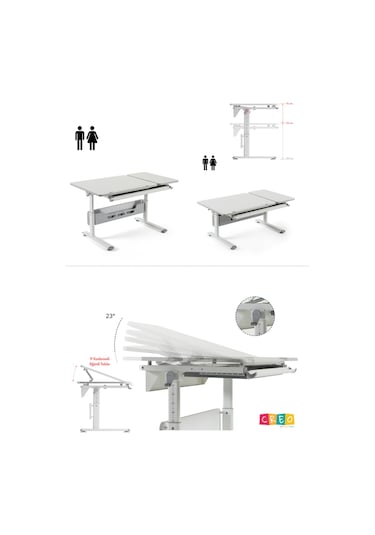 Vega Standart Yükseklik Ve Eğim Ayarlı, Çekmeceli Modern Bilgisayar, Ofis Ve Çalışma Masası Gri Gri