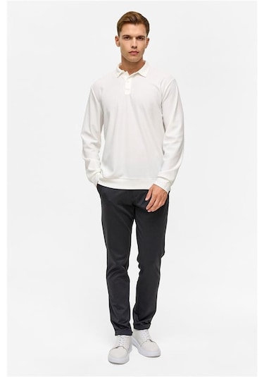 SÜVARİ Beyaz Regular Düz Polo Yaka Sweatshirt Beyaz
