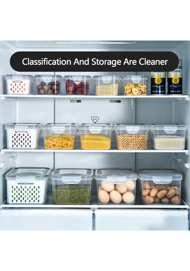 3 Adet Buzdolabı Saklama Kutusu Dikdörtgen Şeffaf Drenaj Sepeti Meyve Sebze Taze Saklama Kutusu Bpa , Fda Yok