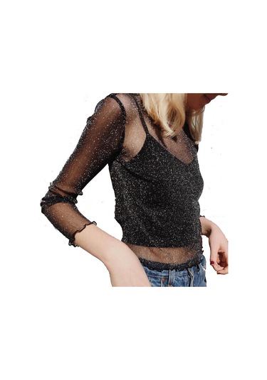 Seksi File Tişört Kadın Uzun Kollu Parlak İpek Alt Gömlek Moda Üstler Beyaz