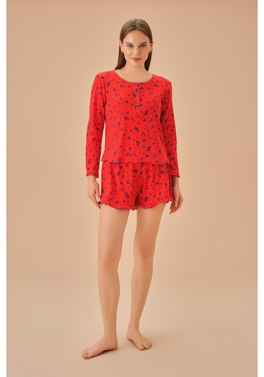 Suwen Mina Şort Takımı Sh25192663913 Turuncu Baskılı Turuncu