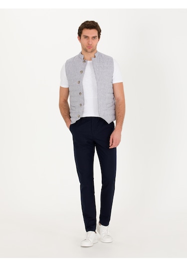 Cacharel Açık Gri Slim Fit Keten Karışımlı Mont Yelek