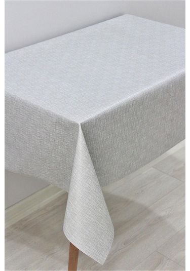 Elyaf Astarlı Silinebilir Pvc Muşamba Masa Örtüsü - Gri Keten - 141-b