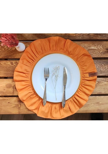 Lizbon Keten Yuvarlak Fırfırlı 2 Li Vintage Amerikan Servis Turuncu 40x40