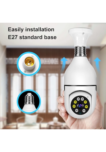 Folinda Ev İçin Led Ampul Tipi Kablosuz İzleme Kamerası 2mp Full Hd 360 Panoramik Renkli Görüntü, İki Yönlü Ses, Hareket Tespiti, Mobil Takip Ve Uzaktan Erişim - Beyaz 1 Adet Beyaz