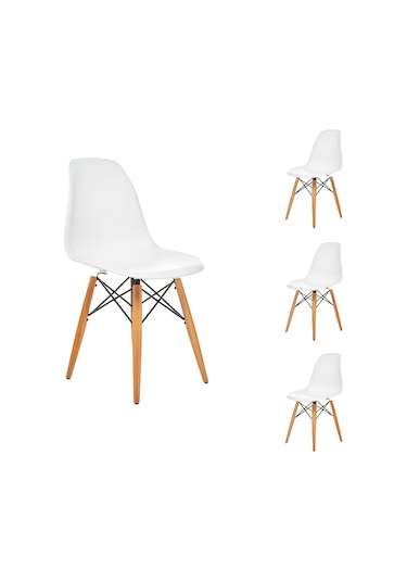 Seduna Beyaz Eames Sandalye | Natural Ahşap Ayaklı | 4 Adet-Beyaz