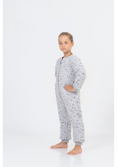 Kız Erkek Çocuk Kalın Elyaf Dolgulu Premium Kalite 2.5 Tog Desenli Uyku Tulumu Açık Gri