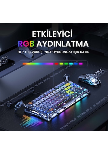 Gravastar K1 Pro Mekanik Gaming Klavye, X Kablosuz Optik Mouse Ve Mousepad Oyuncu Seti, Interstellar Optik