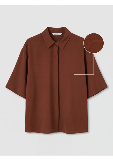 Lc Waikiki Kahverengi Oversize Armürlü Kadın Gömlek