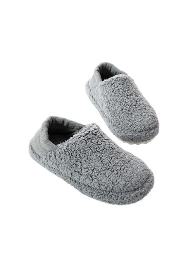 Kadın Lastikli Kaymaz Taban Peluş Havlu Kumaş Ev Ayakkabısı Panduf Gri-gri Gri