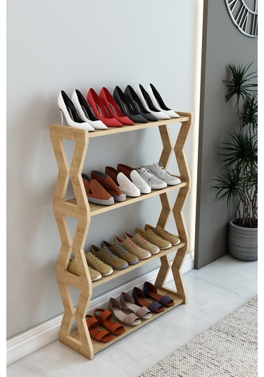 Zühre Safir Meşe -beyaz -4 Raflı Ahşap Ayakkabılık -çok Amaçlı Dekoratif Raf, Organizer Safirmeşe