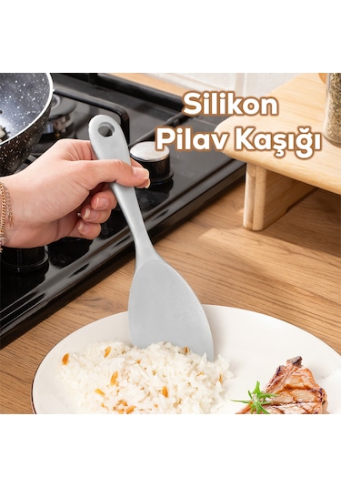 Porsima 5262-1 Sert Uçlu Silikon Pilav Kaşığı Kepçe Beyaz 22cm