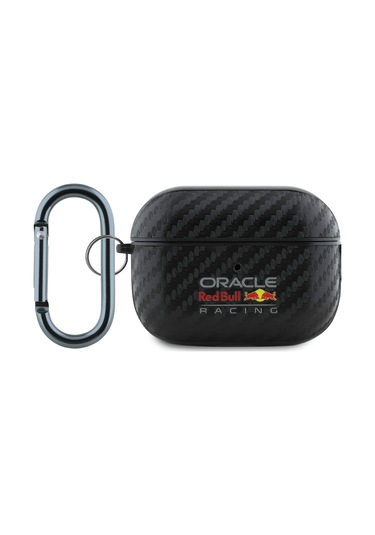 Airpods Uyumlu Pro 2 Kılıf Redbull Lisanslı Pu Karbon Fiber Tasarımlı Askı Aparatlı Kapak Siyah