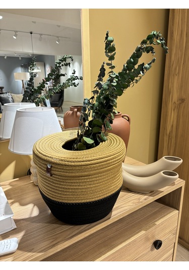 Patrick Jüt Hasır Görünümlü Çöp Kovası, Dekoratif Sepet, Kağıt Çöpü Sepeti Jütsiyah