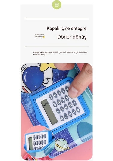Pratik Ve Şık Çift Taraflı Hesap Makinesi İle Kırtasiye Organizer Çok Amaçlı Okul Ofis Malzemeleri Saklama Kutusu Mor