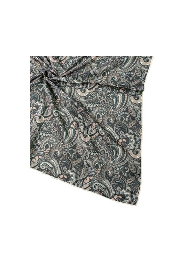 Ebruli Pamuklu Etnik Desenli Soft Eşarp 90x90 Cm Kahve