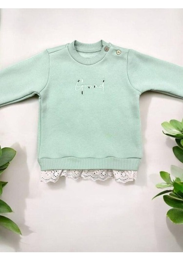 Divonette Kız Bebek Şardonlu Grand Yazılı Sweatshirt-15095 Mint