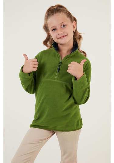 Lela Yumuşak Dokulu Fermuarlı Dik Yaka Şardonlu 2'Li Paket Çocuk Polar 5905002S2 Fıstık Yeşil-Sarı