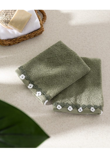 Jeanne Kroşeli 2'li %100 Pamuk El Havlusu - Yeşil - 30x40 Cm 8684427204801 Yeşil