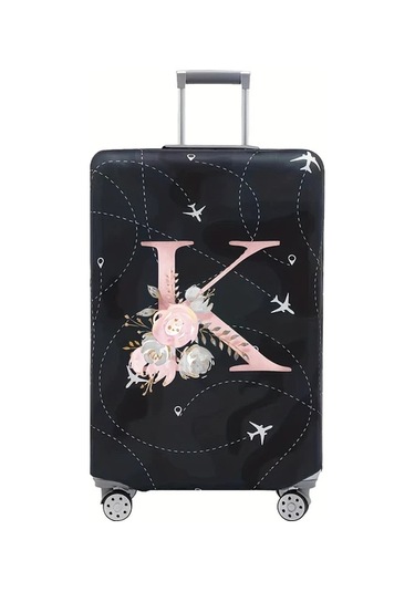 Fochsia Elegant Siyah Gezgin Bavul Kılıfı Xl 29-32 İnç Çiçek Yıldız Desenli Dayanıklı Esnek Koruma