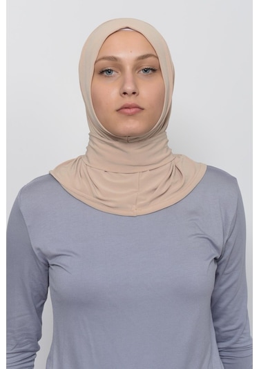Çıtçıtlı Hazır Eşarp Hijap Bej