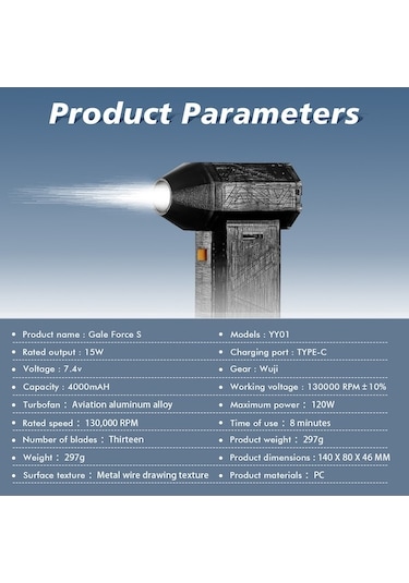 Ulzyvf Üfleyici Turbo Süper Siyah Rpm Kuru Jet Hızla Güçlü Fan Ayarlanabilir 130000 Rt Siyah